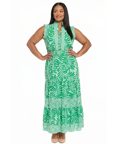 London Times Plus Split V-Neck Maxi Dress