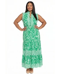 London Times Plus Split V-Neck Maxi Dress