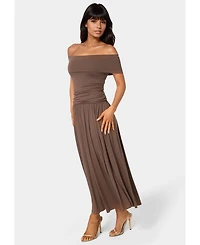 Bebe Women's Off the Shoulder Drop Waist Maxi Dress