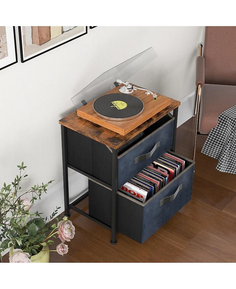 Gymax Nightstand End Side Table Dresser with 2 Pull-out Fabric Drawers for Bedroom