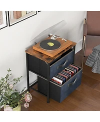 Gymax Nightstand End Side Table Dresser with 2 Pull-out Fabric Drawers for Bedroom