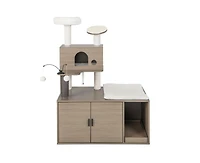 Aostirmotor 2-in-1 Modern Cat Tower with Litter Box Enclosure, Indoor Cat Furniture with Hidden Washroom & Perch