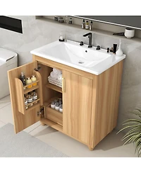 Sillysis 30" Bathroom Vanity with Ceramic Sink, Natural Solid Wood & Mdf Cabinet, Adjustable Shelf, Drawer Storage for Modern Bathrooms-Sillysis
