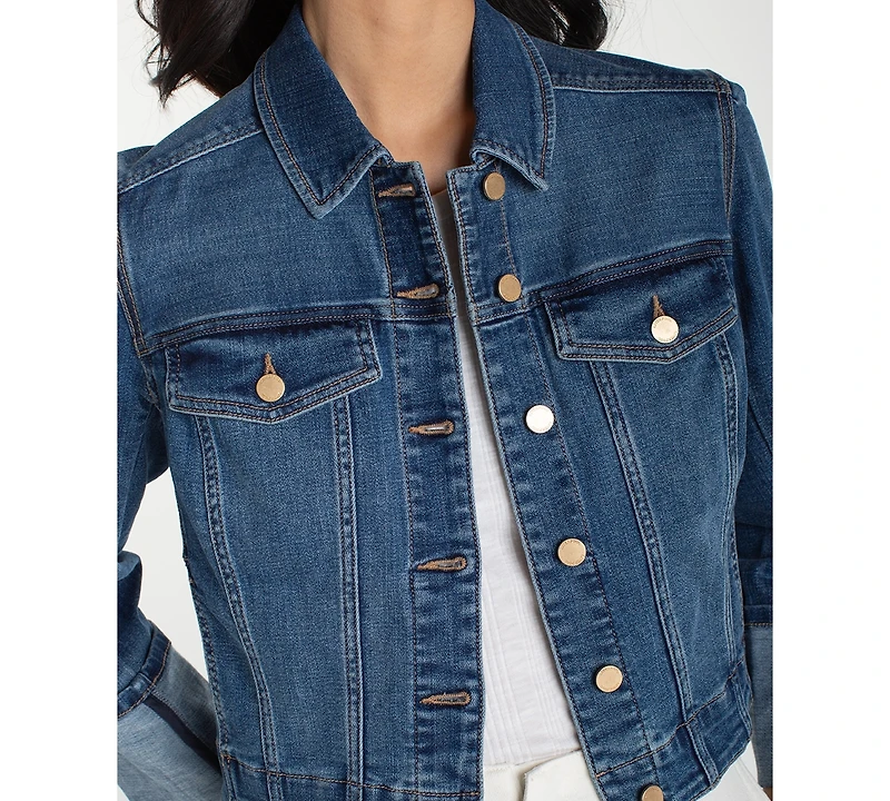 Liverpool Los Angeles Petite Bracelet-Length High-Cuff Trucker Jacket