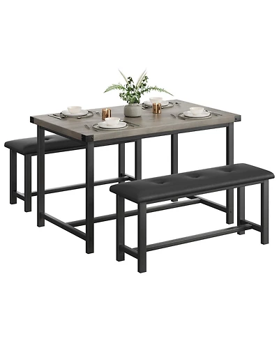 gaomon Dining Table Set for 4, Space Saving Kitchen Table with 2 Upholstered Benches, 3-Piece Industrial Dining Room Table Set