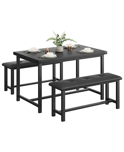gaomon Dining Table Set for 4, Space Saving Kitchen with 2 Upholstered Benches, 3-Piece Industrial Room
