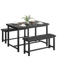 gaomon Dining Table Set for 4, Space Saving Kitchen with 2 Upholstered Benches, 3-Piece Industrial Room