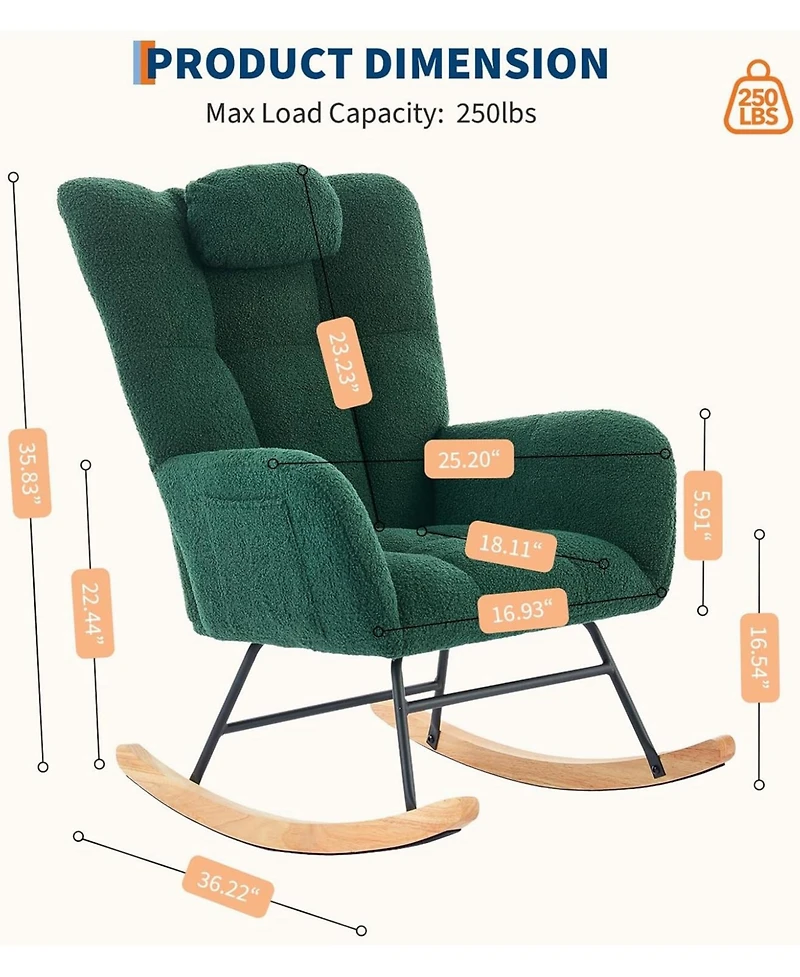 gaomon Teddy Upholstered Rocking Chair, Fluffy Nursery Glider Rocker for Adults, Comfortable Stylish Chair Small Spaces Indoor