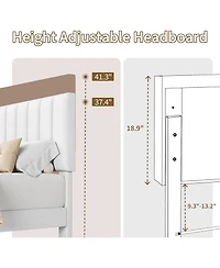 gaomon Queen Bed Frame, Velvet Upholstered Platform with Adjustable Vertical Channel Tufted Headboard, No Box Spring Needed, Easy Assembly