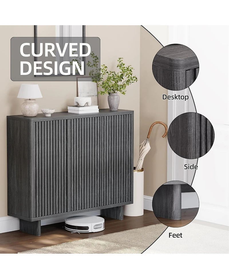 gaomon 46 Inch Shoe Cabinet with Fluted Door 5-Tier Storage Cabinet Rustic Entryway Shoe Bench for Hallway