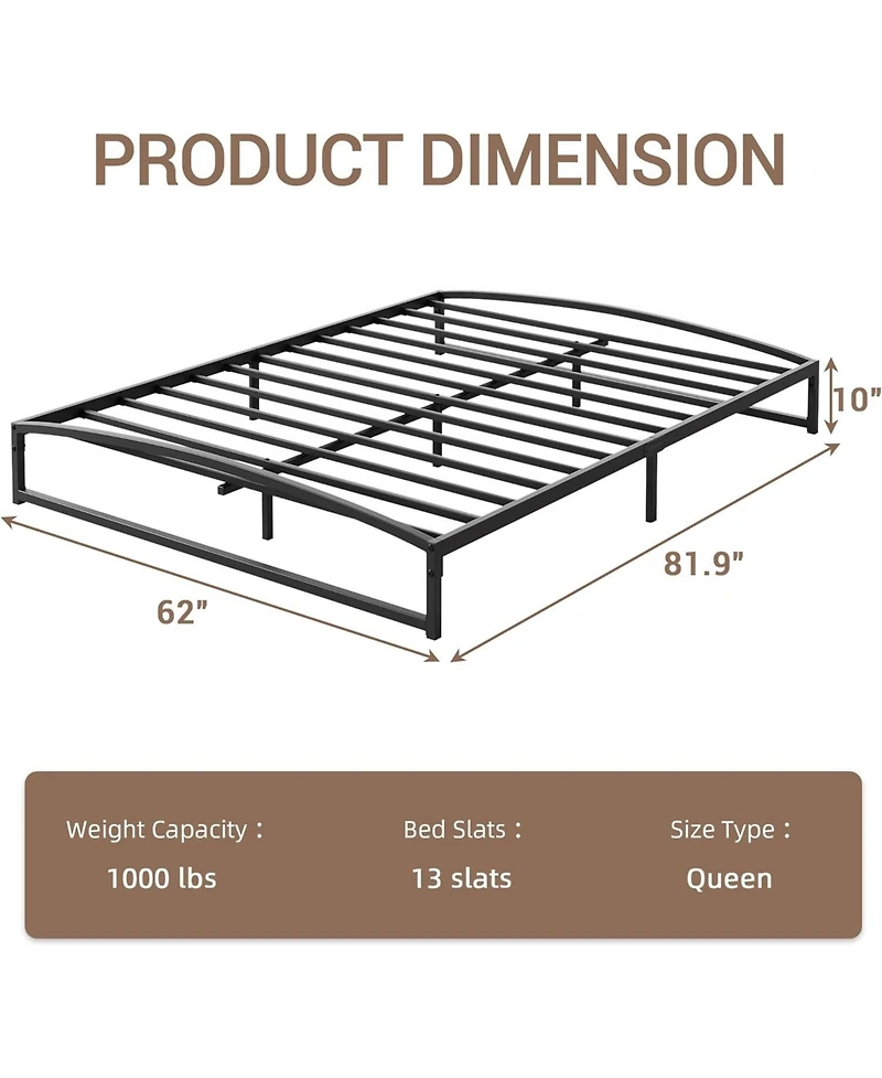 gaomon Metal Bed Frame,Platform Frame with Arch Design,10" Heavy Duty Strong Support Slats,Sturdy Mattress Foundation,Easy Assembly