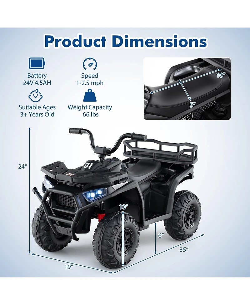 Slickblue Kids 24V Electric Atv Quad Ride-On with Realistic Sounds