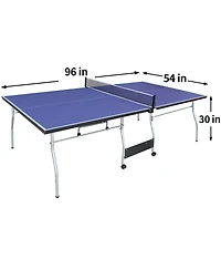 Baofuwish 8 Ft Blue Foldable Portable Ping Pong Table Mid-Size Table Tennis Game Set with Net Paddles for Family Game Room
