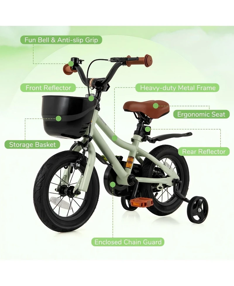 Hongge 12 Inch Kids Bike Adjustable with Training Wheels for 3-4 Years Old