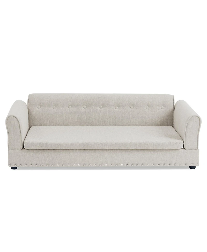 Aostirmotor Oversized Pet Sofa, Modern Linen Fabric Elevated Dog Bed with Backrest & Armrest for Large Dogs