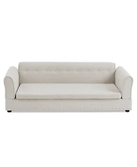 Aostirmotor Oversized Pet Sofa, Modern Linen Fabric Elevated Dog Bed with Backrest & Armrest for Large Dogs