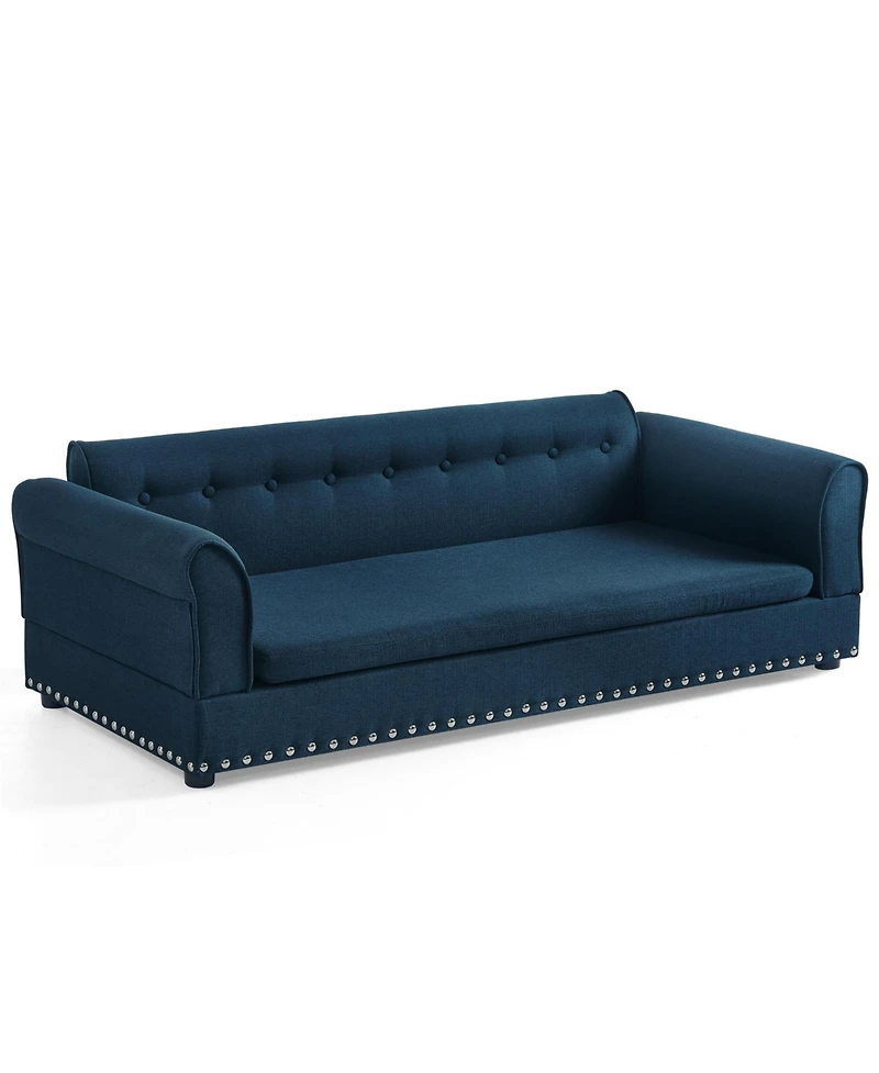 Aostirmotor Oversized Pet Sofa, Modern Linen Fabric Elevated Dog Bed with Backrest & Armrest for Large Dogs