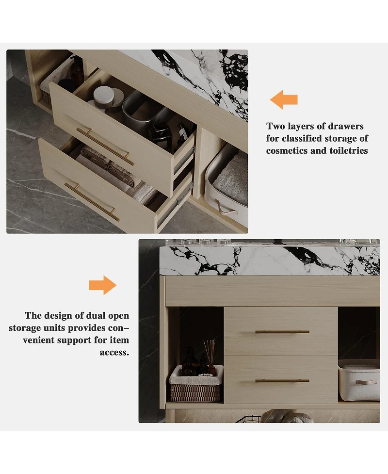 Sillysis 29.9" Floating Bathroom Vanity with Ceramic Sink, Sintered Stone Top, 2 Soft Close Drawers, Wall Mounted for Small Bathrooms