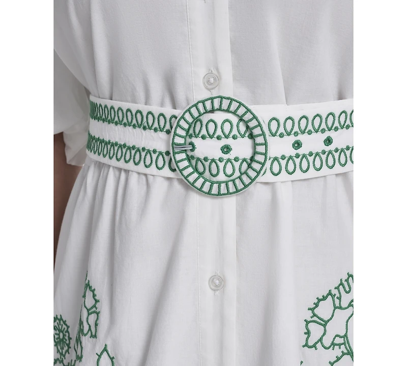 Eliza J Plus Puff-Sleeve Embroidered Dress