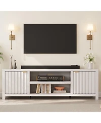 gaomon Fluted Tv Stand for 75+ Inch, Modern Entertainment Center with 2-Tier Storage & Adjustable Shelves