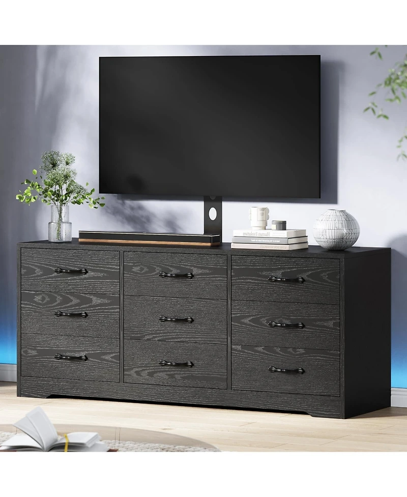 gaomon Modern Tv Stand with Mount, 55 Inch Entertainment Center with 9 Drawers, Adjustable Height Media Console for TVs 85 Inch