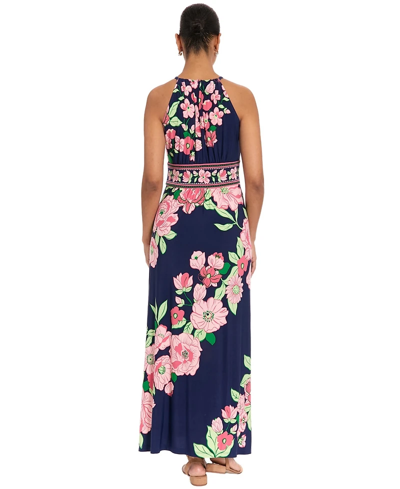 London Times Petite Key-Hole Neck Maxi Dress