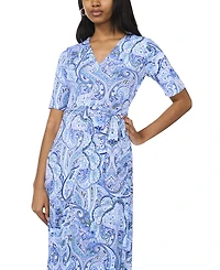 Msk Petite Printed V-Neck Short-Sleeve Midi Dress