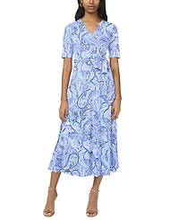 Msk Petite Printed V-Neck Short-Sleeve Midi Dress