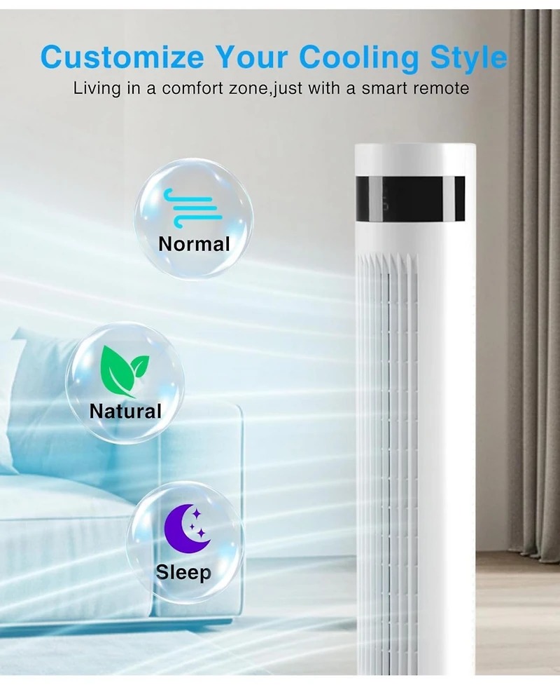 Antarctic Star Digital Oscillating Tower Fan, 3-Speed with Remote & 12H Timer