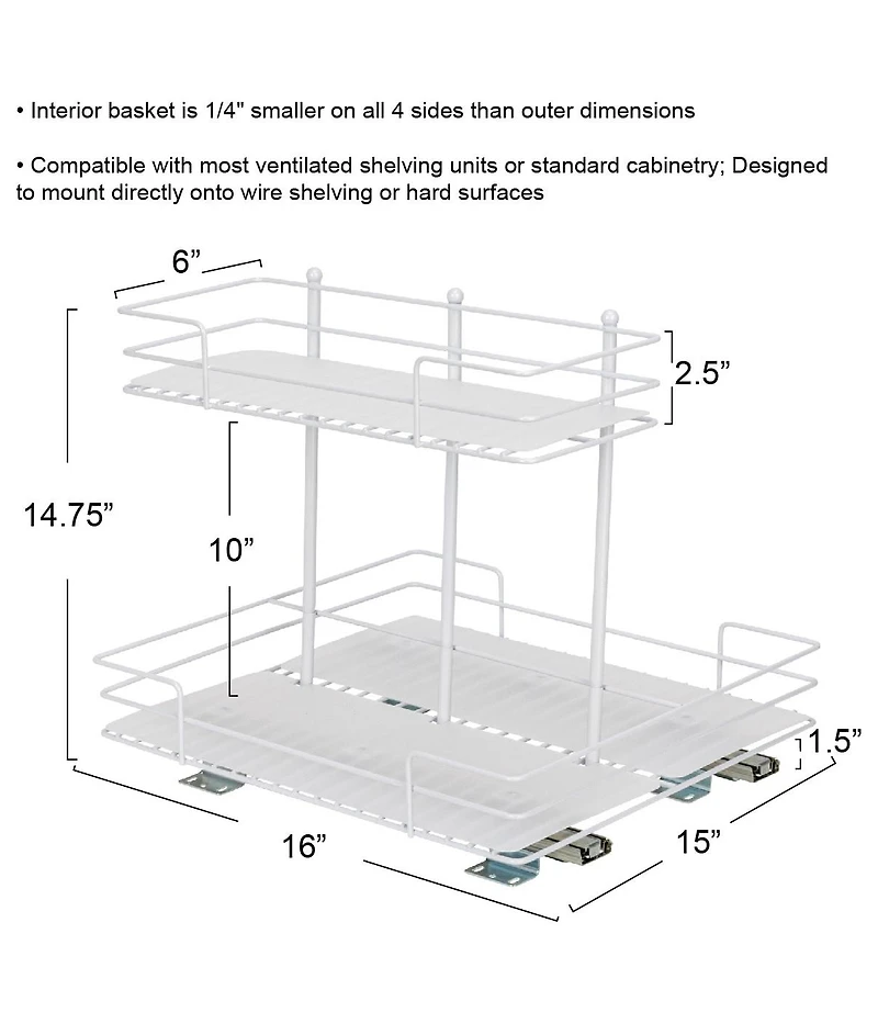 Household Essentials Glidez Paint-Finished Steel Pull-Out Storage Organizer, 2 -Tier Design