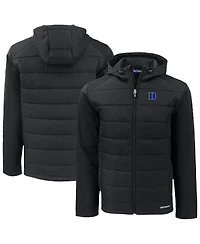 Cutter & Buck Men's Black Duke Blue Devils Evoke Hybrid Eco Softshell Full-Zip Hoodie Jacket