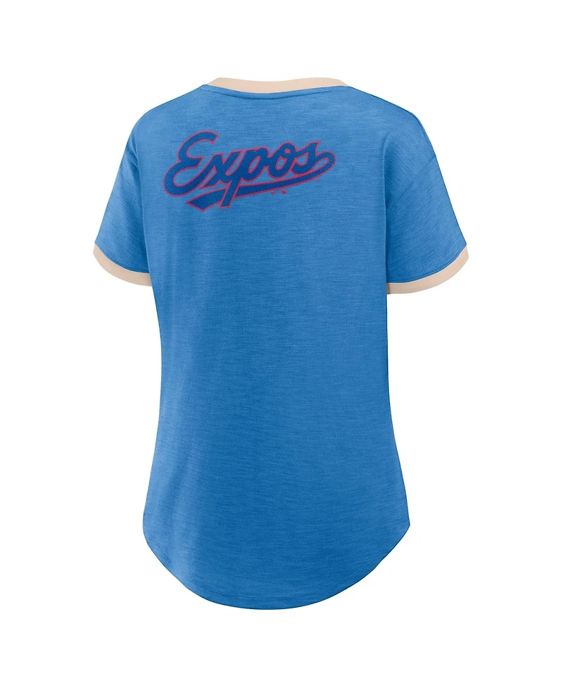Fanatics Women's Blue Montreal Expos Cooperstown Collection Binge Worthy Stadium Slub V-Neck T-Shirt