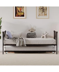 gaomon Daybed with Trundle Pop Up Foldable Metal Sofa Bed Stylish Headboard Steel Slats Living Room Bedroom