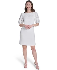 Vince Camuto Petite Embroidered Bodice Puff-Sleeve Shift Dress