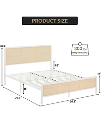 gaomon Size Rattan Bed Frame with Headboard, Modern Style Cane Boho Bed Frames with Heavy Duty Sturdy Steel Slat Support