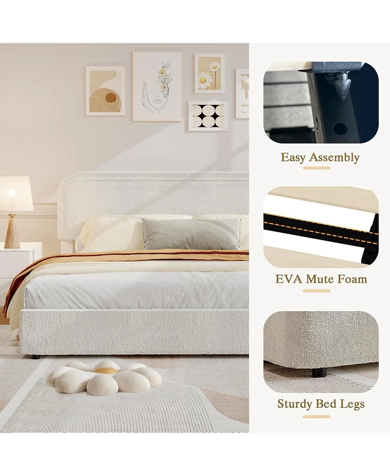 gaomon Full Bed Frame, Boucle Upholstered Bed Frame with Headboard, 2 Storage Drawers, Modern Full Platform Bed Frame, Soft Bed