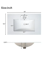 Sillysis 30" Bathroom Vanity with Ceramic Sink, Soft Close Doors & Open Shelf, Space-Saving Storage for Small Bathrooms