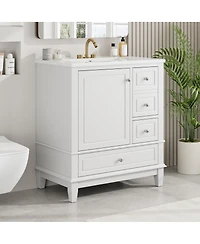 Sillysis 30'' Bathroom Vanity with Ceramic Sink, Solid Wood & Mdf, Multi-Drawer Storage Soft Close Door for Modern Bathrooms