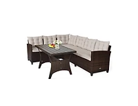 Slickblue Hand Woven Rattan Outdoor Sofa Set, 3 Pieces with Table