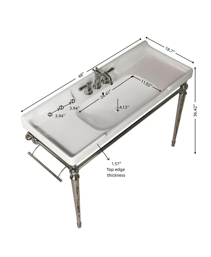 Sillysis Bathroom Console Sink with White Ceramic Vanity, Wall Mounted Basin & Gold Stainless Steel Legs, Towel Bar Included-Sillysis