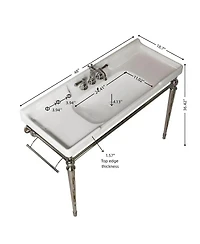 Sillysis Bathroom Console Sink with White Ceramic Vanity, Wall Mounted Basin & Gold Stainless Steel Legs, Towel Bar Included-Sillysis