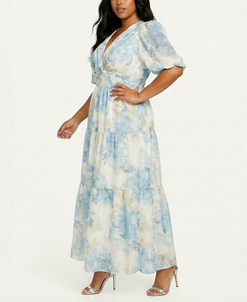 Taylor Plus Size Twist-Front V-Neck Maxi Dress