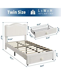 gaomon Twin Upholstered Bed Frame 2 Storage Drawers Velvet Princess Platform Double Wavy Headboard Wood Slats No Box Spring