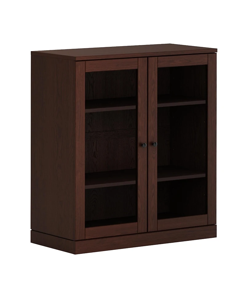 Palace Imports Premium 100% Solid European Oak Hardwood 3-Shelf Modular Bookcase with Tinted Glass Doors