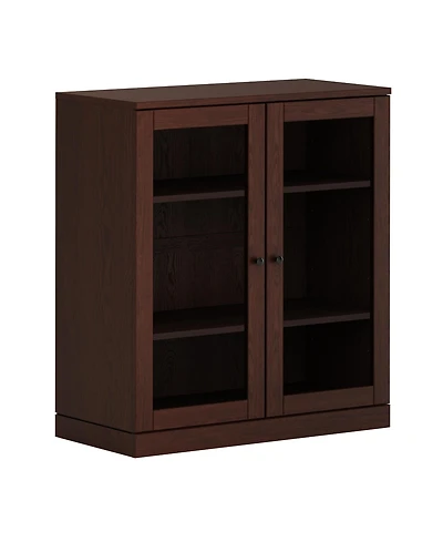Palace Imports Premium 100% Solid European Oak Hardwood 3-Shelf Modular Bookcase with Tinted Glass Doors