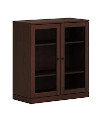 Palace Imports Premium 100% Solid European Oak Hardwood 3-Shelf Modular Bookcase with Tinted Glass Doors