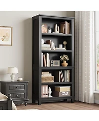 Gaomon Tall 5-Tier Farmhouse Bookcase with Adjustable Shelves, Wide, Wood Bookshelf with Wooden Legs for Living Room, Office, Library