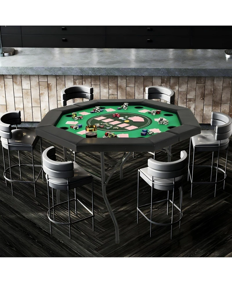 Hongge 48 Inches Foldable Poker Table with Padded Rails and Cup Holders