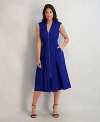 kensie Women's Sleeveless V-Neck Zip-Front Maxi Dress