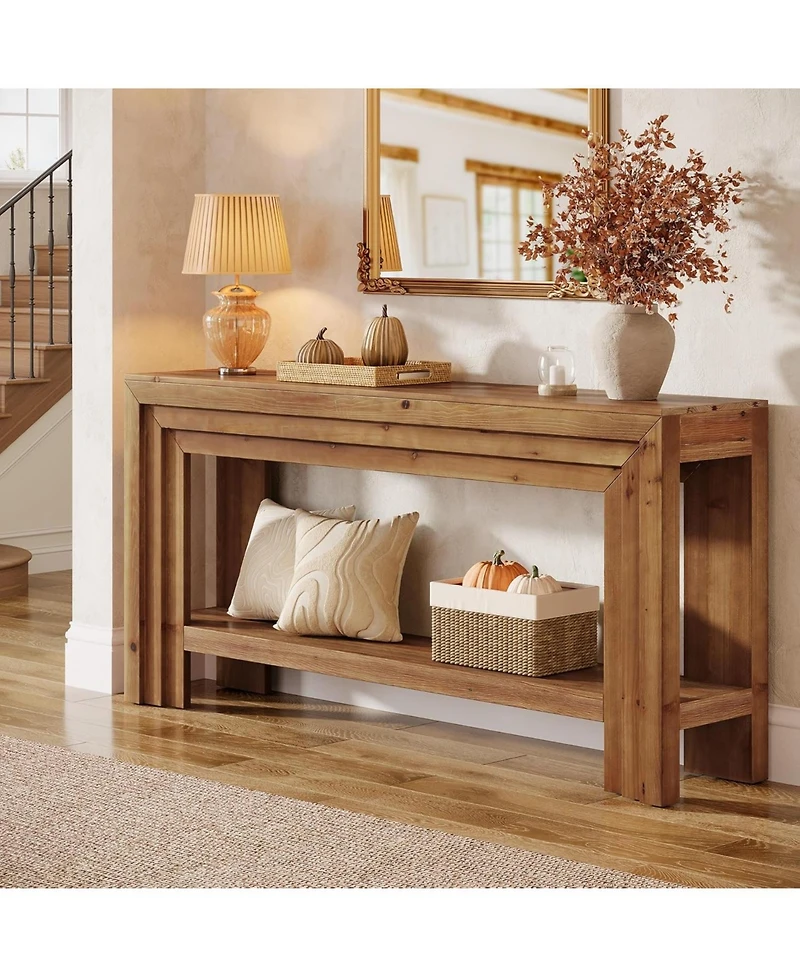 Tribesigns Solid Wood Console Table, 63-Inch Entryway Table with Storage Shelf